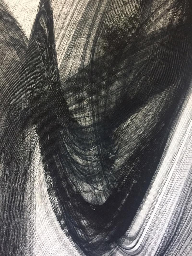 Minimalistisches Schwarz-Weiß-Gemälde in Neumedium auf Leinwand, 44x72 Zoll, Ein Wechsel der Szene im Angebot 2