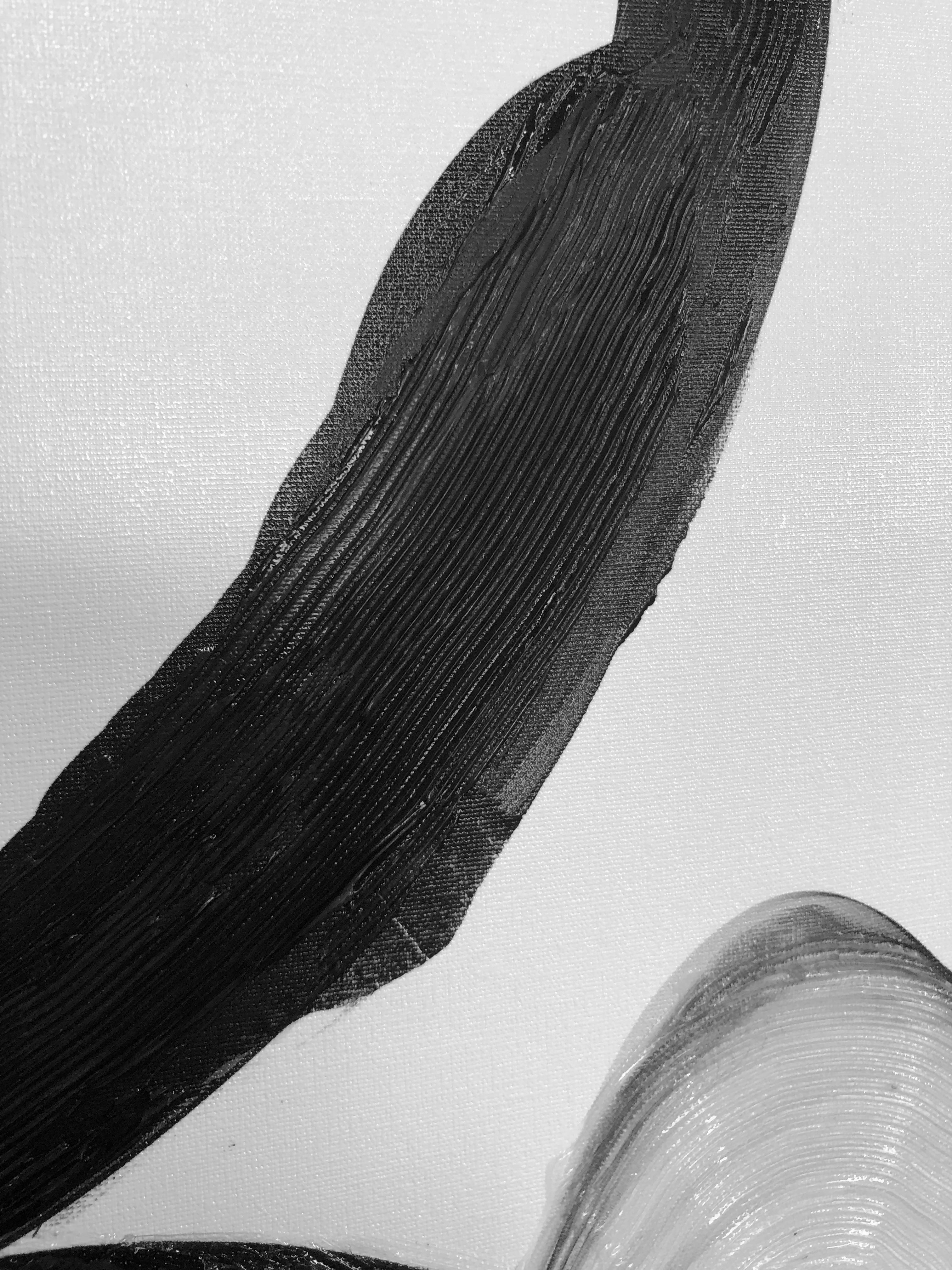 Minimalistisches Schwarz-Weiß-Gemälde in Neumedium auf Leinwand, 44x72 Zoll, Ein Wechsel der Szene im Angebot 3