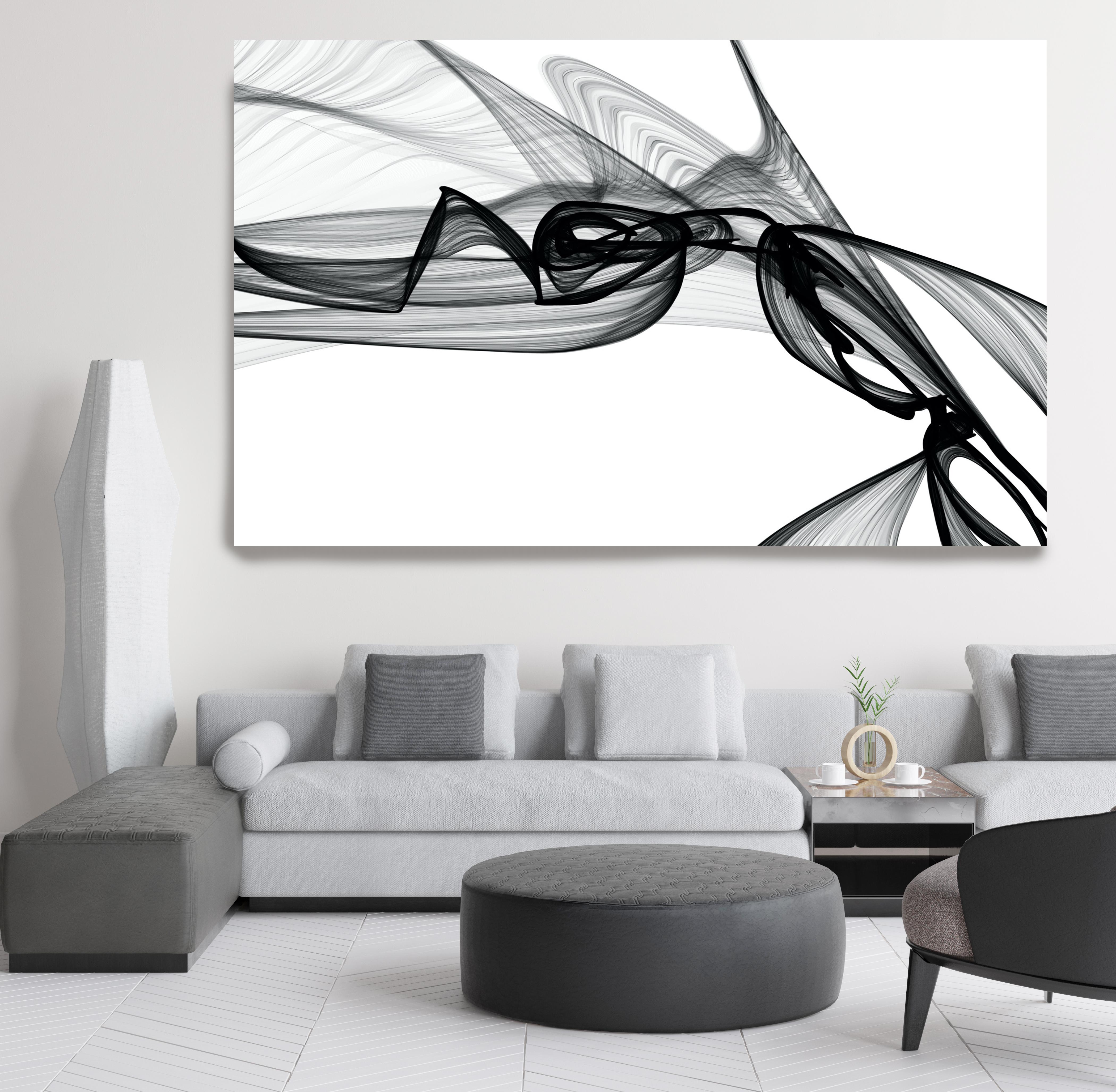 Minimalist Art Abstract Lines on Canvas, 44x72" Moves on Reaction