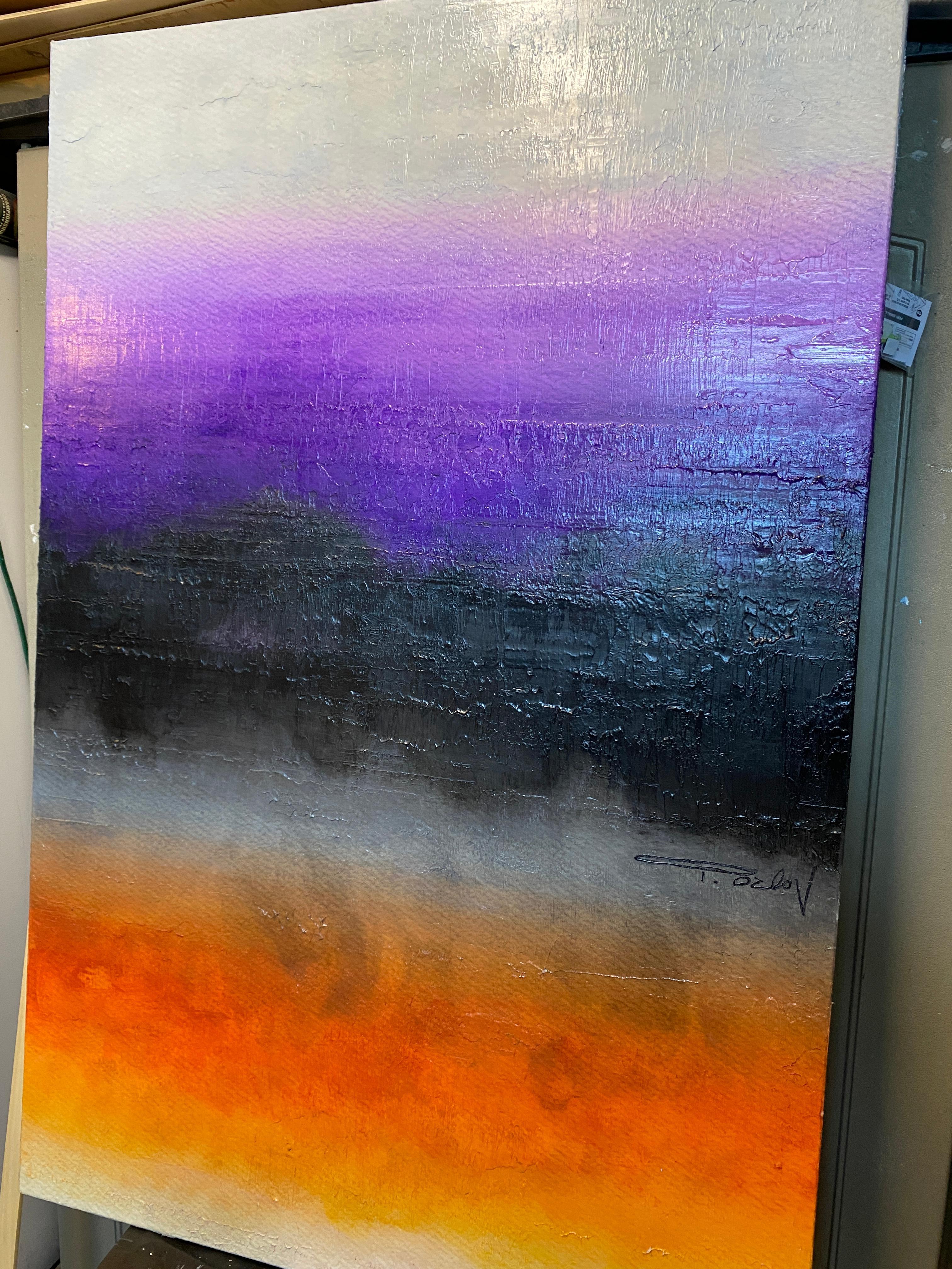 Orange Purple Ombre Painting Hand Textured Giclee on Canvas 40W x 60H
