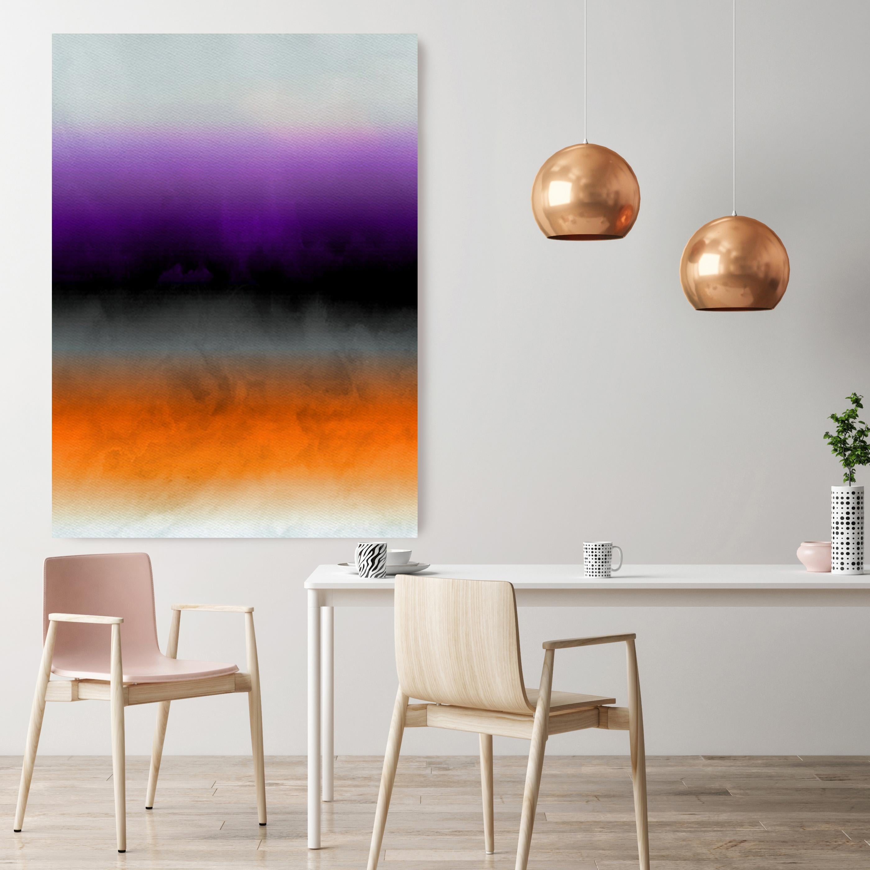 Irena Orlov Still-Life Painting - Orange Purple Ombre Painting Hand Textured Giclee on Canvas 40W x 60H" 