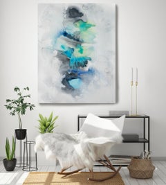 Blue Watercolor Painting Hand Textured Giclee on Canvas 40W x 60H" Milky Way