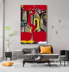 Red Graffiti Art on Canvas, Mixed Medium on Canvas 45x60" Telling the Stories