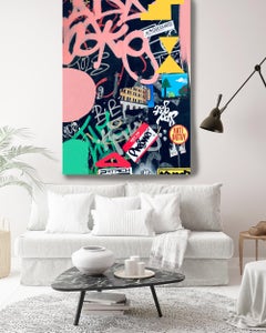 Original Graffiti Street Art on Canvas, Mixed Medium Art 45x60" Out of Meaning