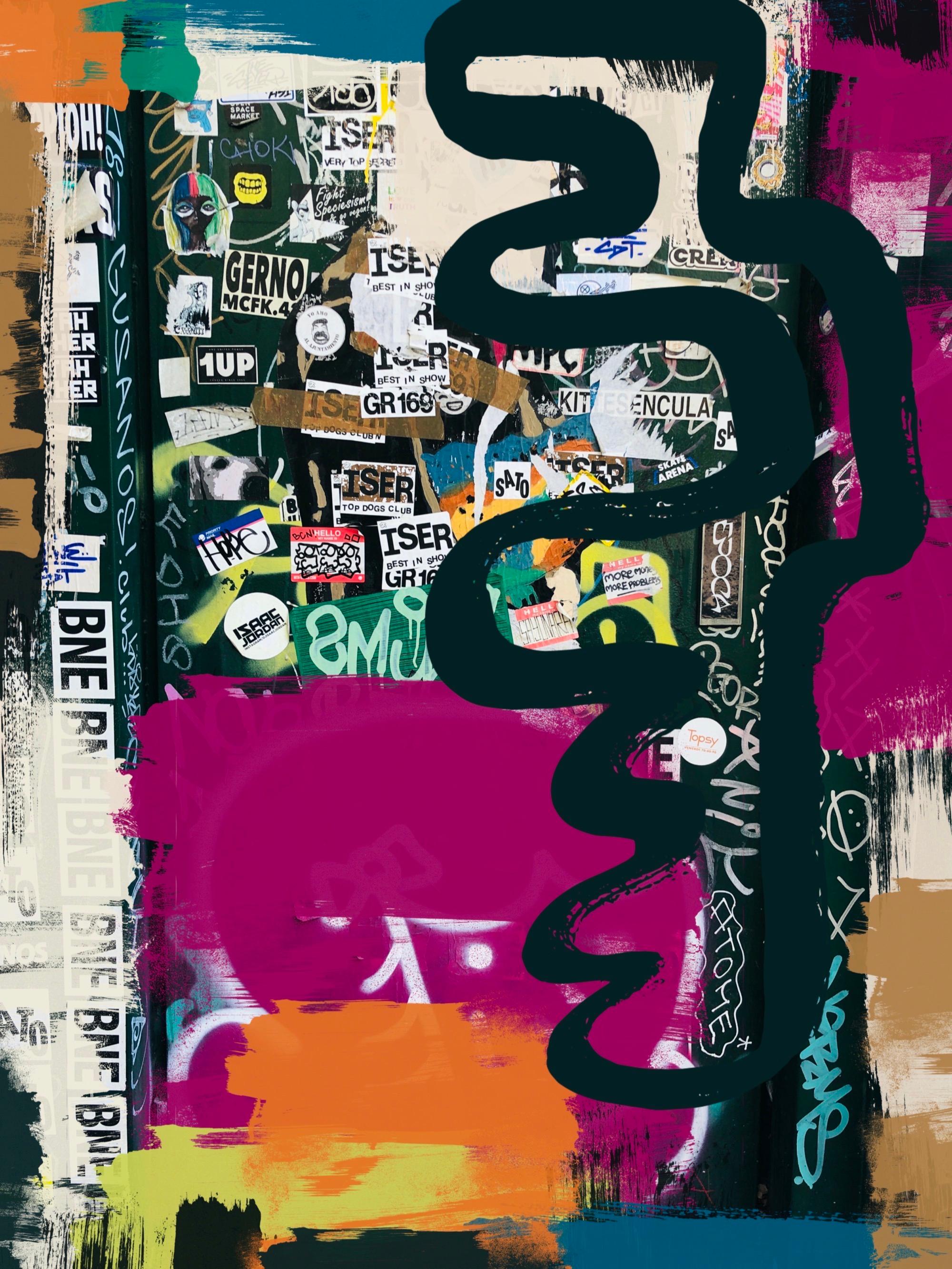Graffiti Street Art originale su tela mista 45x60" Il mondo così com'è