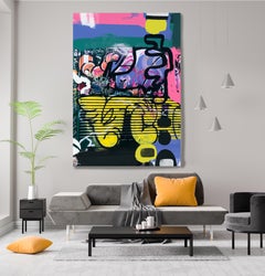 Original Graffiti Street Art on Canvas, Mixed Medium Art, 45 x 60" A Uncertainty