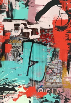 Graffiti Rojo Original Arte Callejero sobre Lienzo Medio Mixto, El Rompecabezas 45X60"