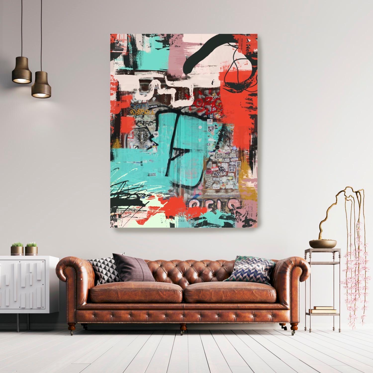 Graffiti rossi originali su tela con tecnica mista, The Puzzle 45X60 - Mixed Media Art Street Art di Irena Orlov