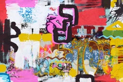Rosa Graffiti Street Art Mixed Media auf Leinwand, Im improvisatorischer Stil 45X60"