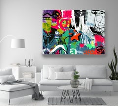 Colorful Abstract Street Art, Original Mixed Media on Canvas, I Could See 45X60"