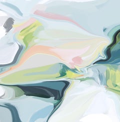 Grüngrünes abstraktes Gemälde Mixed Media Leinwand 45x45 Zoll" Dreamscape Land