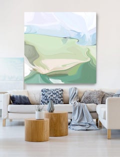 Paisaje abstracto Pintura sobre lienzo en técnica mixta 45x45" La claridad de una orilla