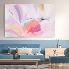 Pittura astratta a flusso rosa-viola su tela a media mista 40x60" La nascita