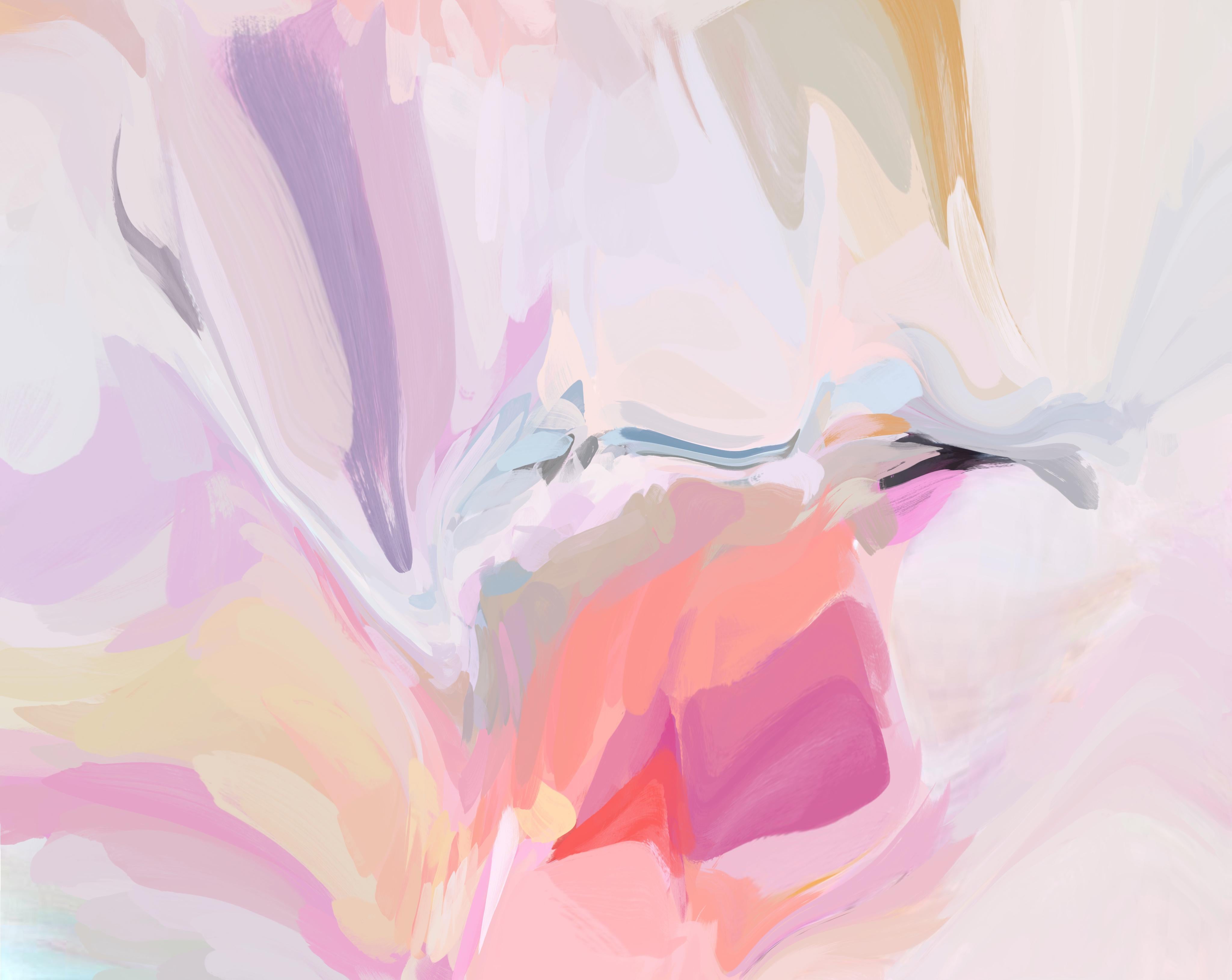 Abstraktes abstraktes Flow Rosa Lila Gemälde Mixed Media Leinwand 40x60" 