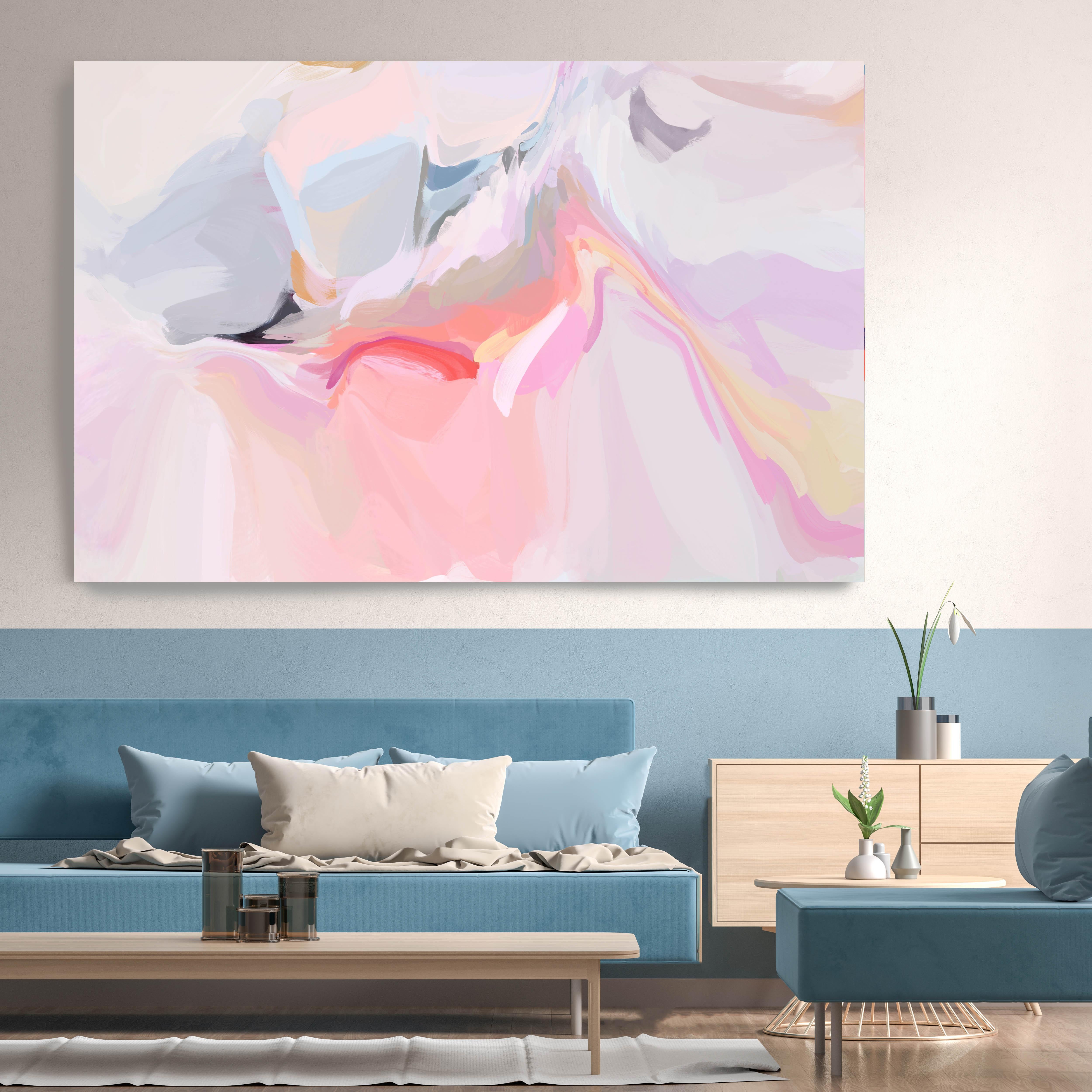 Irena Orlov - Pink Purple Interior Artwork Mixed Media Painting Canvas  40x60" The birth 2 For Sale at 1stDibs