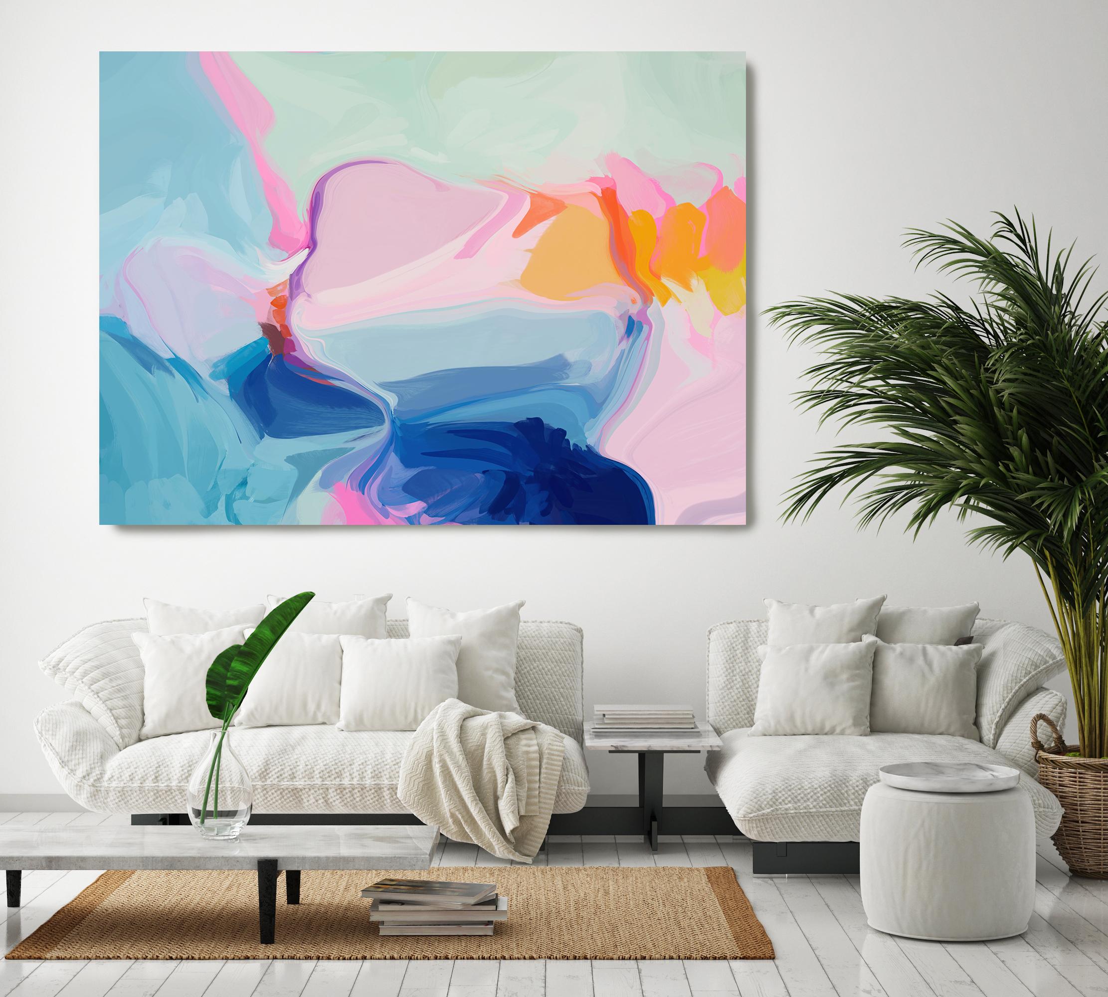 Bliss, Blue Abstract Painting Mixed Media Canvas 40x60"  - Mixed Media Art by Irena Orlov