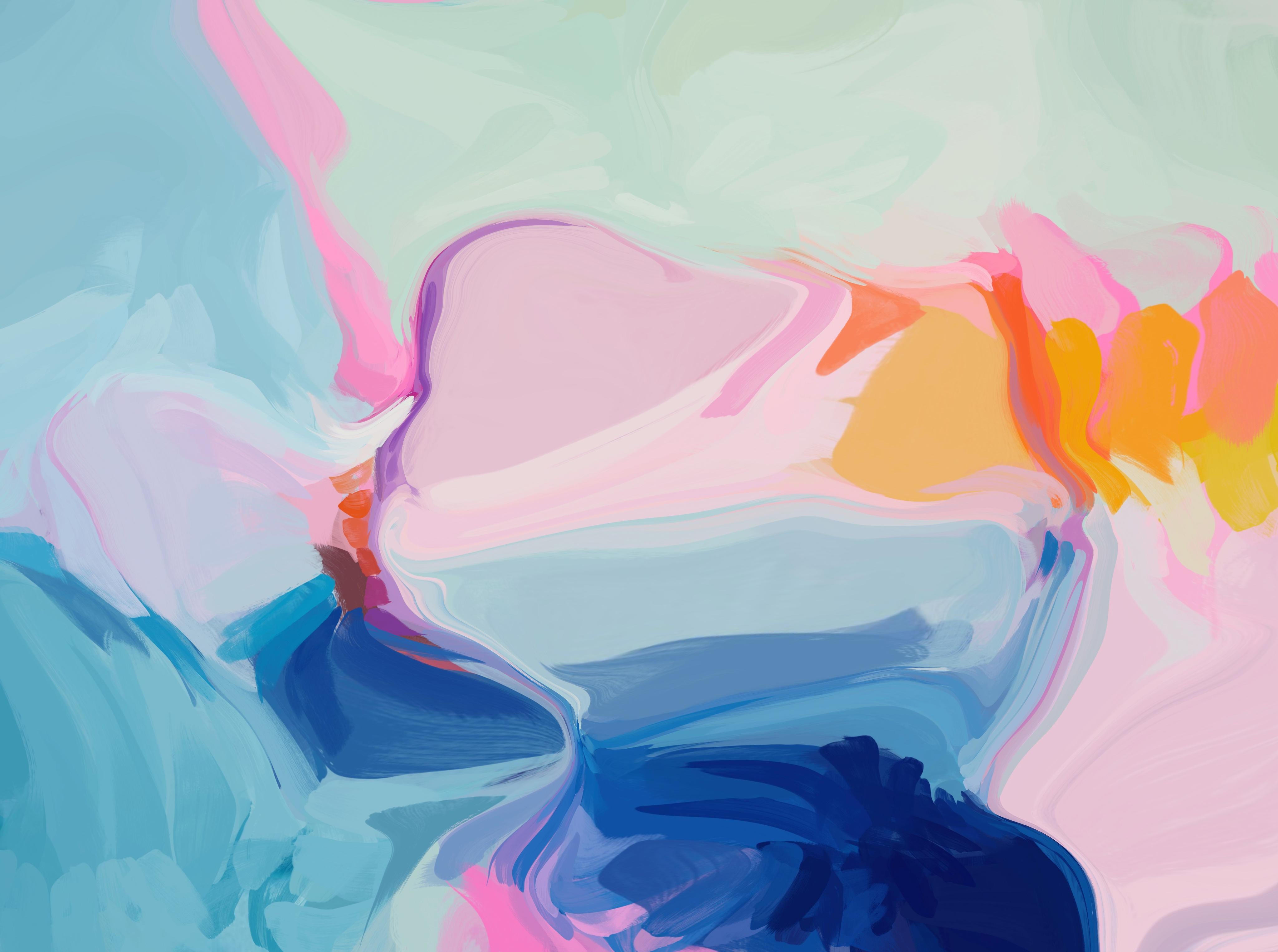 Bliss, Blaues abstraktes Gemälde Mixed Media Leinwand 40x60 Zoll  (Zeitgenössisch), Mixed Media Art, von Irena Orlov