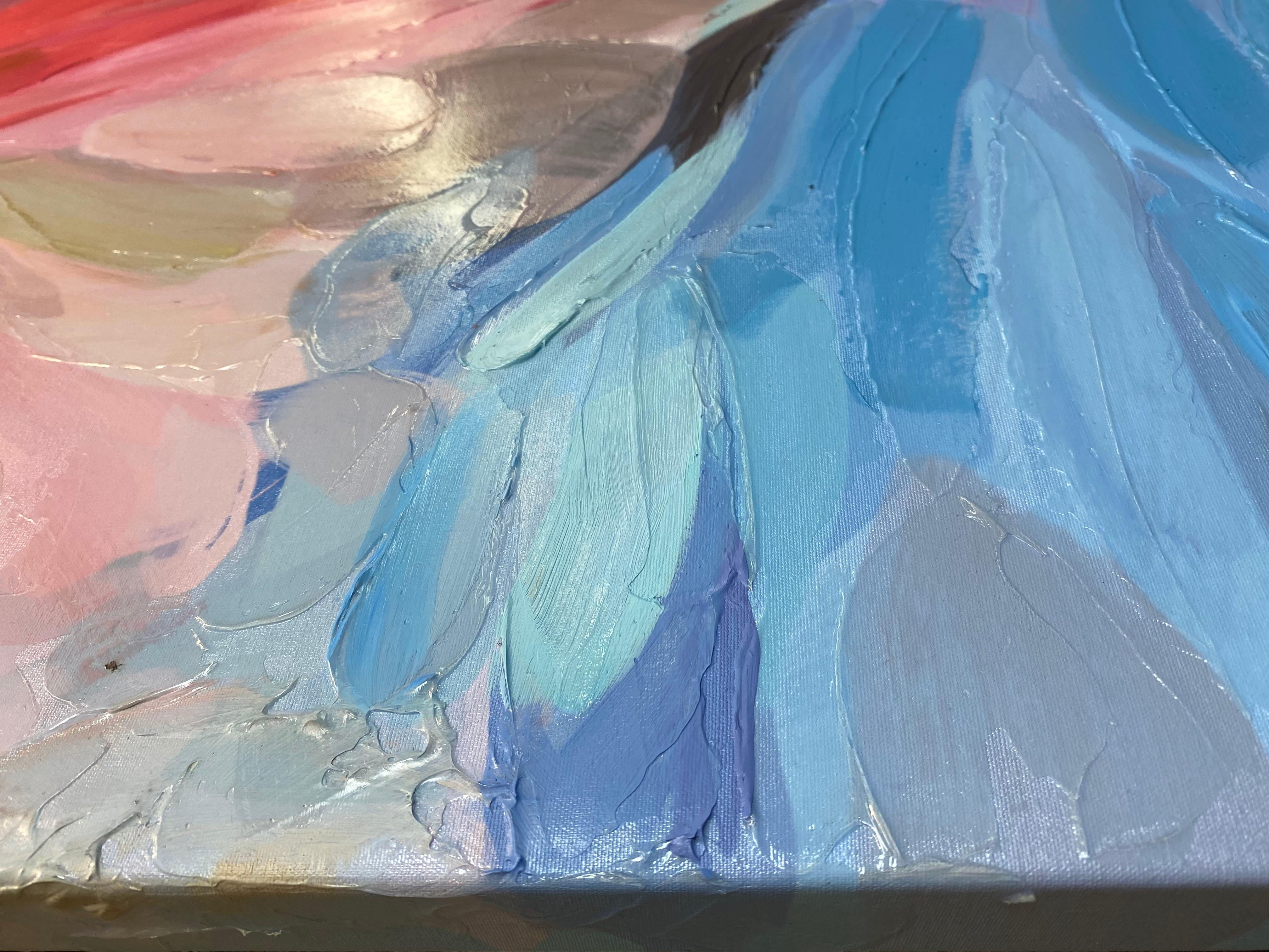 Bliss, Blaues abstraktes Gemälde Mixed Media Leinwand 40x60 Zoll  im Angebot 3