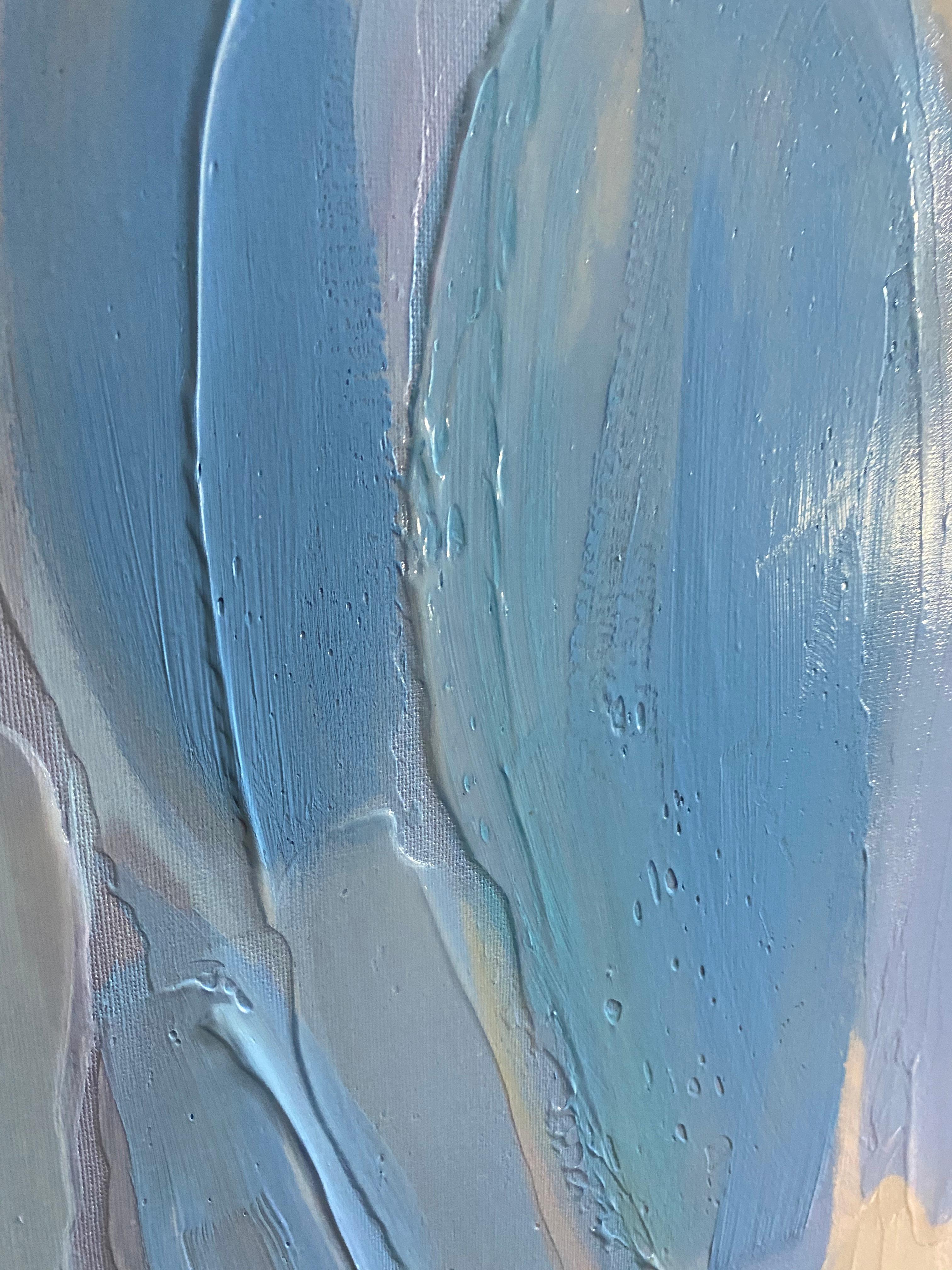 Peinture contemporaine bleue blanche sur toile technique mixte 101,6 cm x 152,4 cm Fresh Air - Contemporain Painting par Irena Orlov