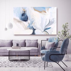 Contemporary White Blue Painting Mixed Media Canvas 40x60" Fresh Air