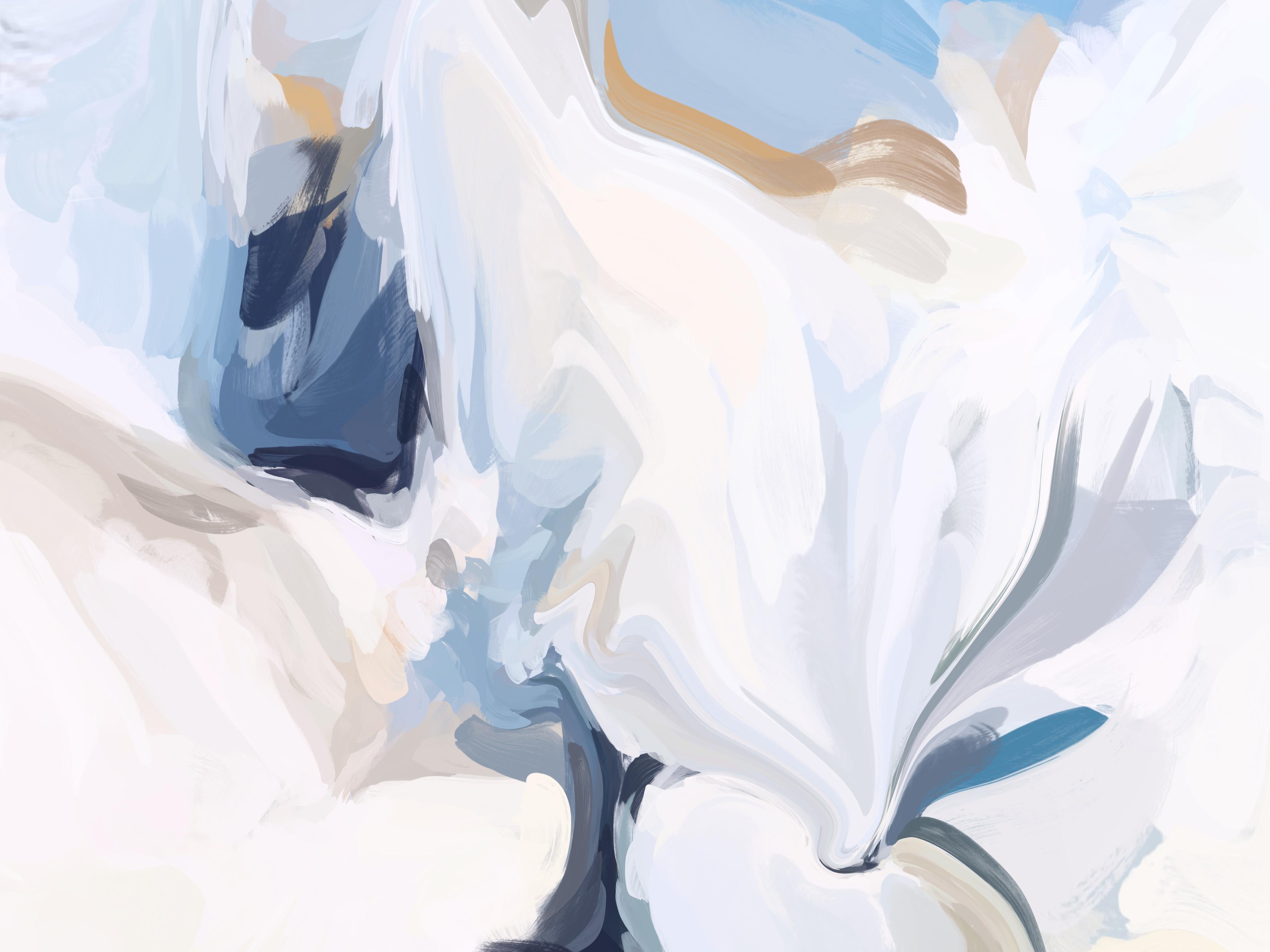 Peinture contemporaine bleue blanche sur toile technique mixte 101,6 cm x 152,4 cm Fresh Air - Painting de Irena Orlov
