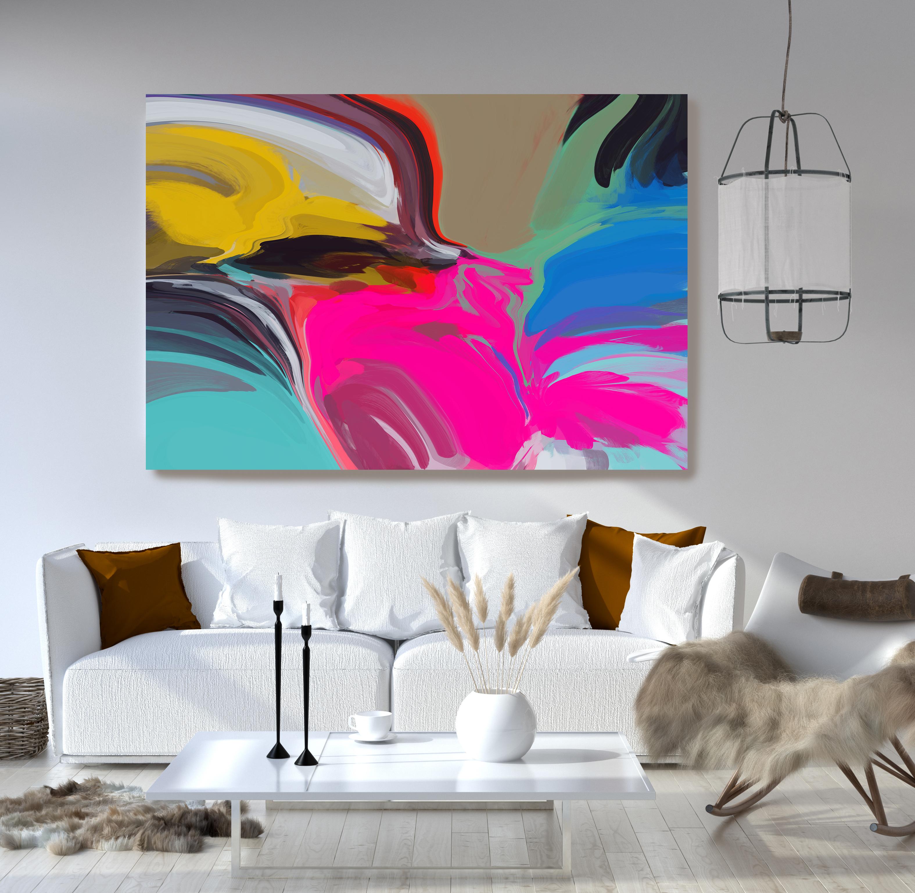 Contemporary Colorful Painting Mixed Media Canvas 40x60" Mysteries Afternoon