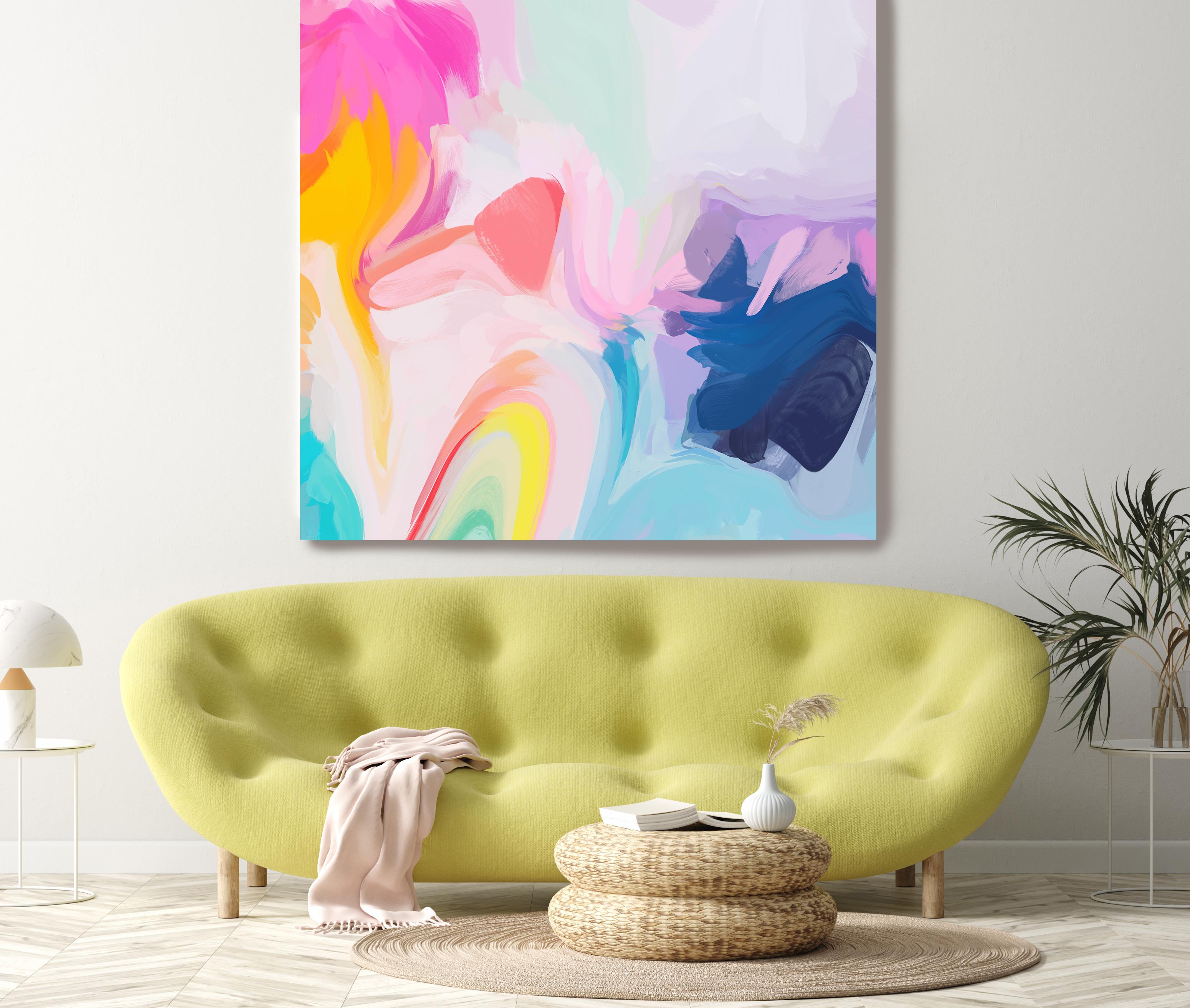 Pintura abstracta contemporánea en técnica mixta sobre lienzo 45x45" Encontrado en Light