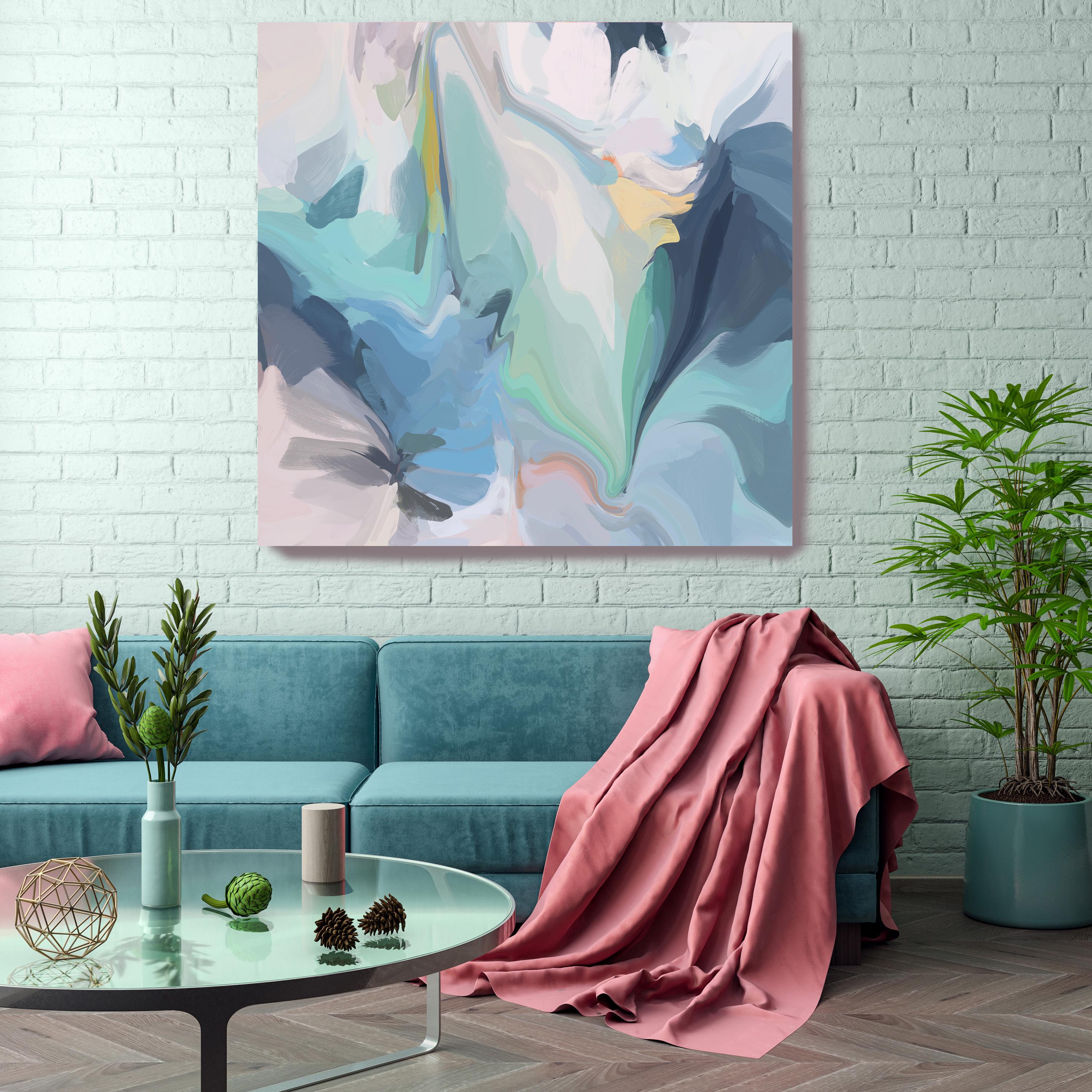Azul Arte contemporáneo Pintura en técnica mixta sobre lienzo 45x45" Sea lo que sea