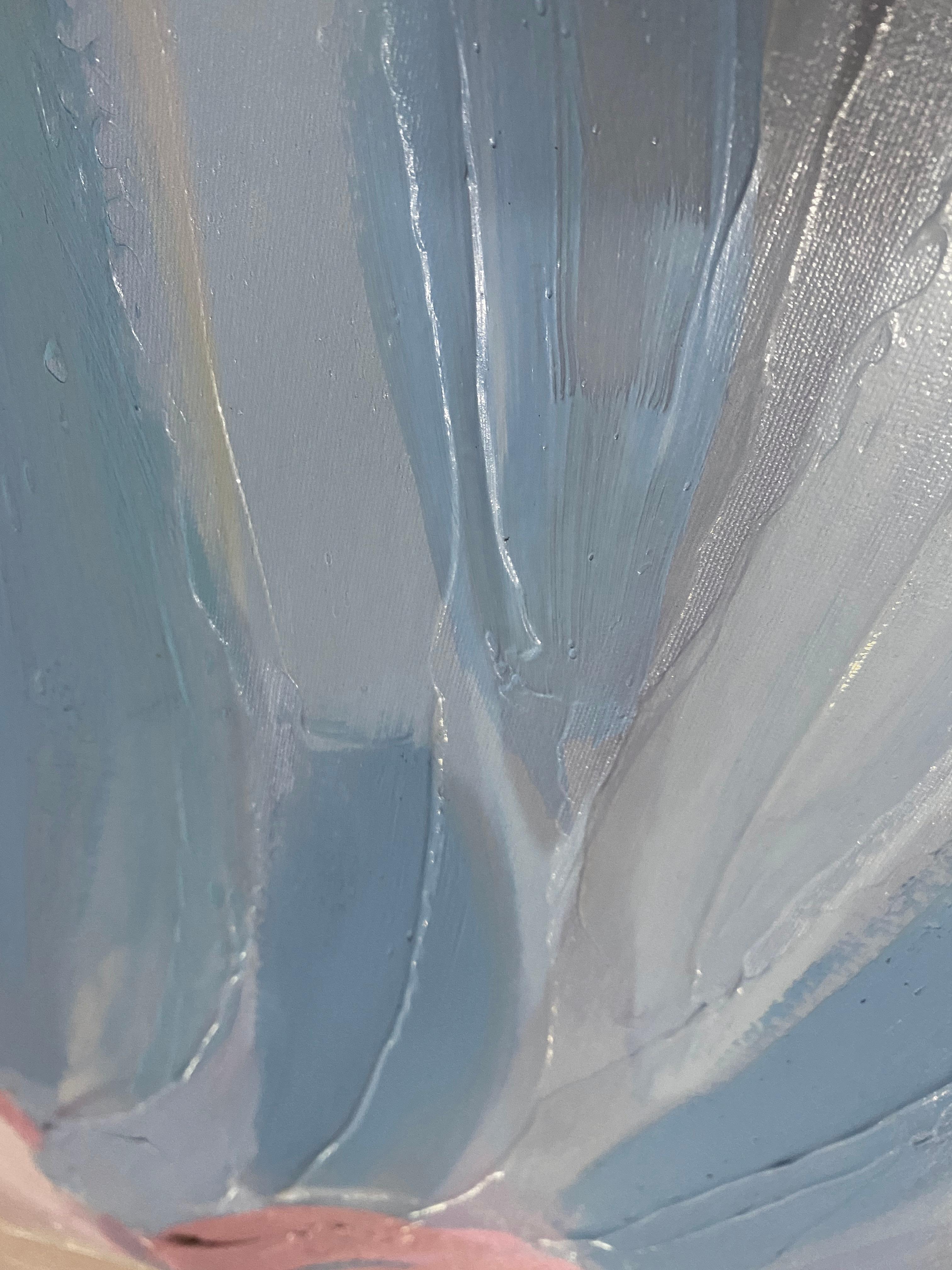 La vague bleue de la mer, peinture contemporaine côtière toile de technique mixte 114 x 114 cm  - Gris Landscape Painting par Irena Orlov