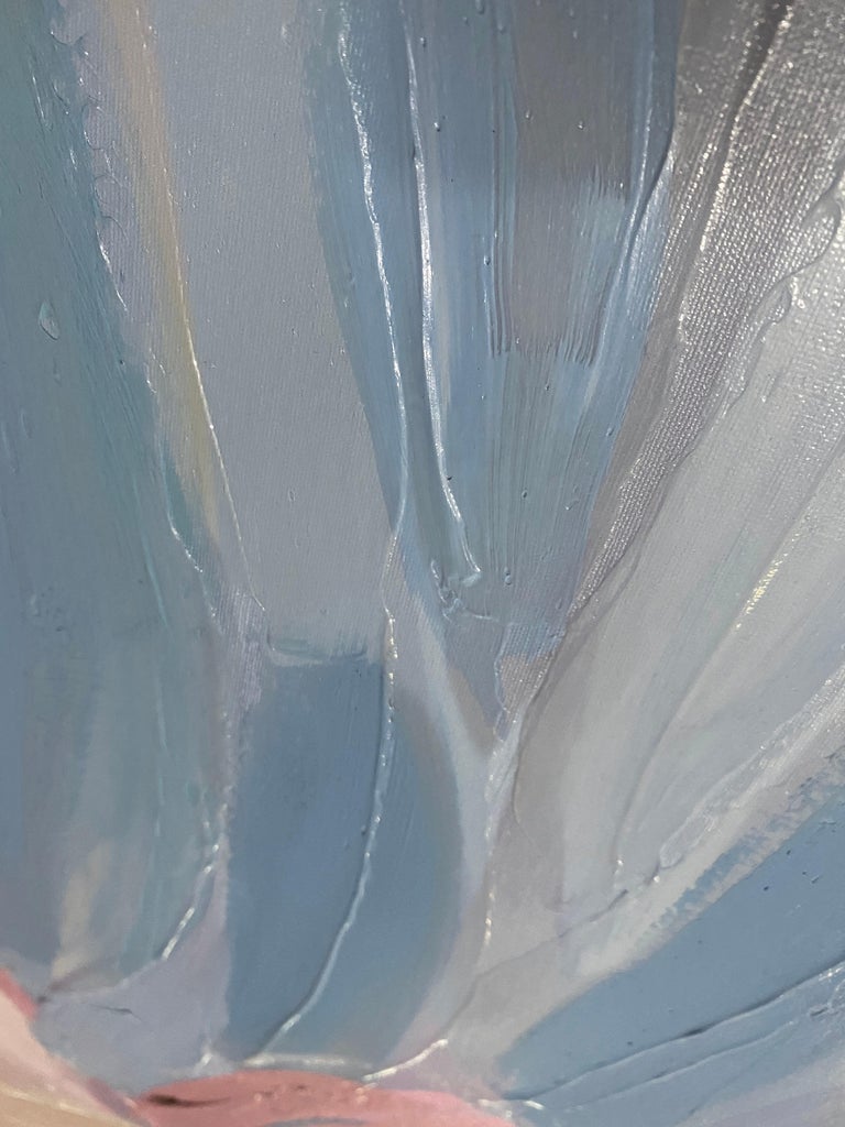 The Blue Sea Wave, Coastal Contemporary Painting Mixed Media Canvas 45x45