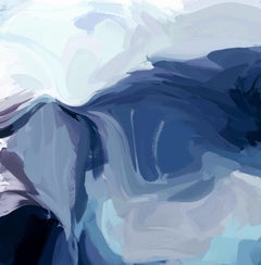 The Blue Sea Wave, Coastal Contemporary Painting Mixed Media Canvas 45x45"