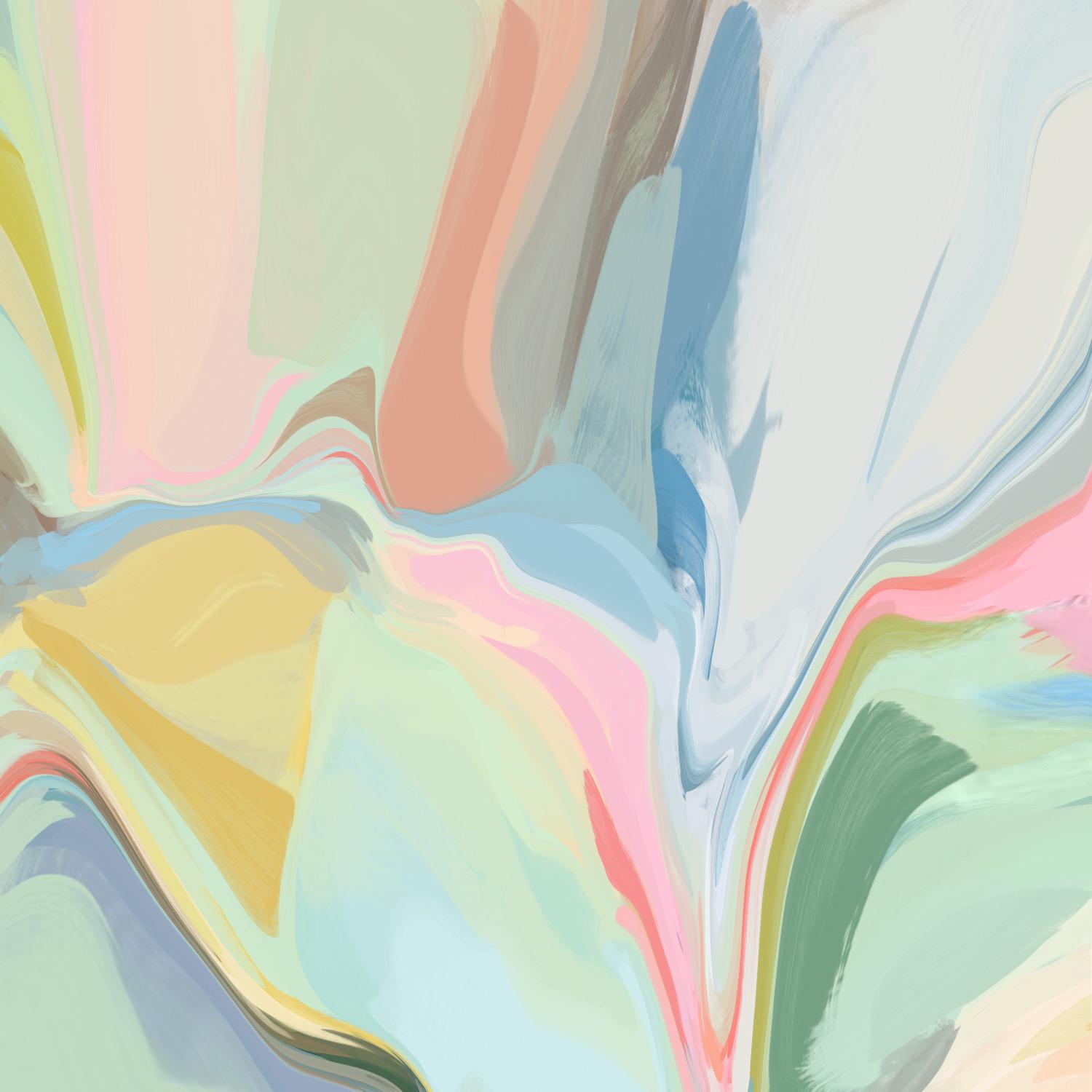 Toile d'art technique mixte abstraite aux couleurs pastel, 45x45 po. Dans sa meilleure lumière 2 - Painting de Irena Orlov