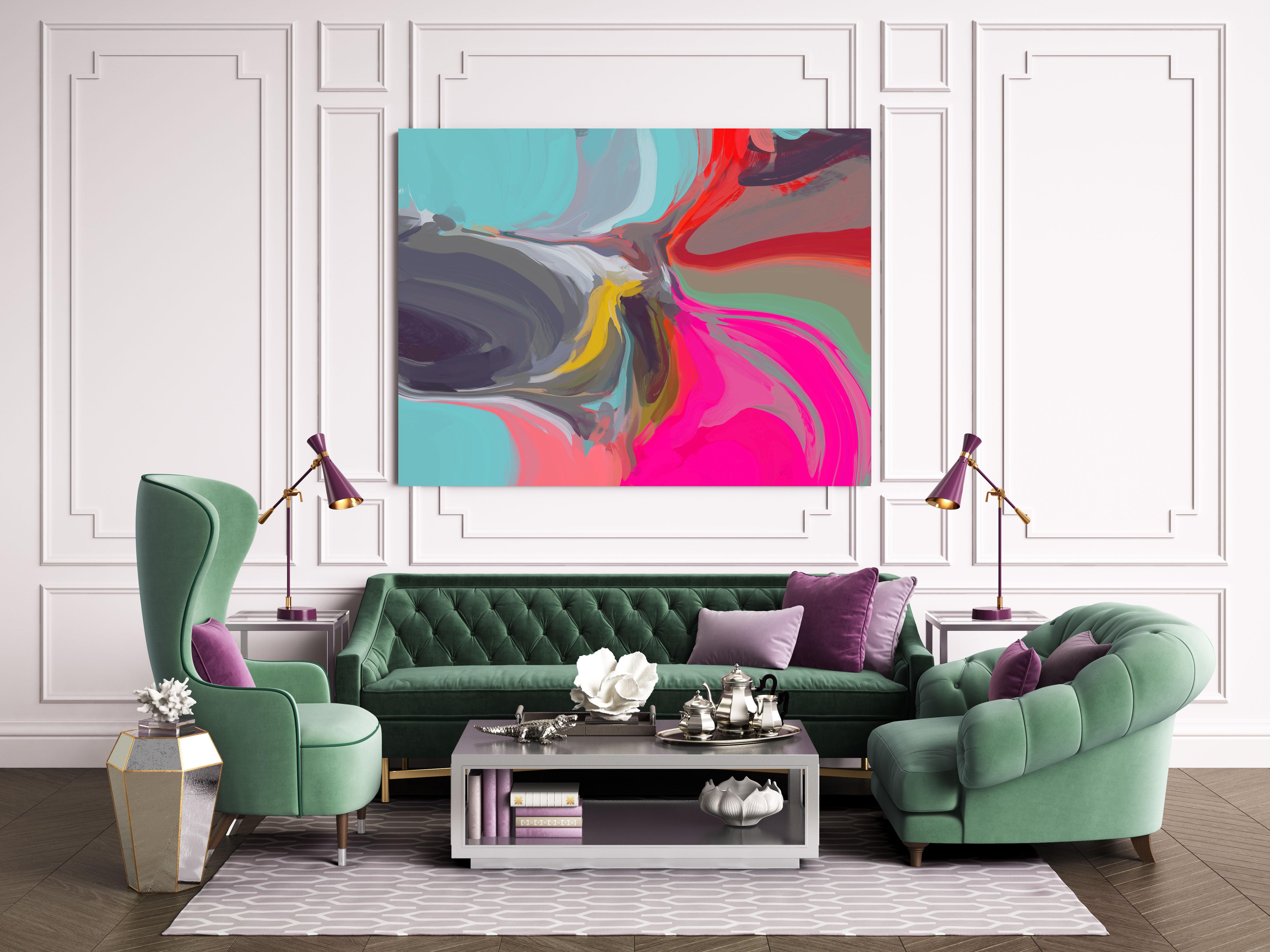 Abstract Flow Painting Mixed Media Canvas 40x60" Cardinal Color 2