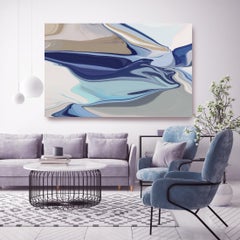 At the End of a River, Blue Abstract Painting Textured Giclee on Canvas 40x60"