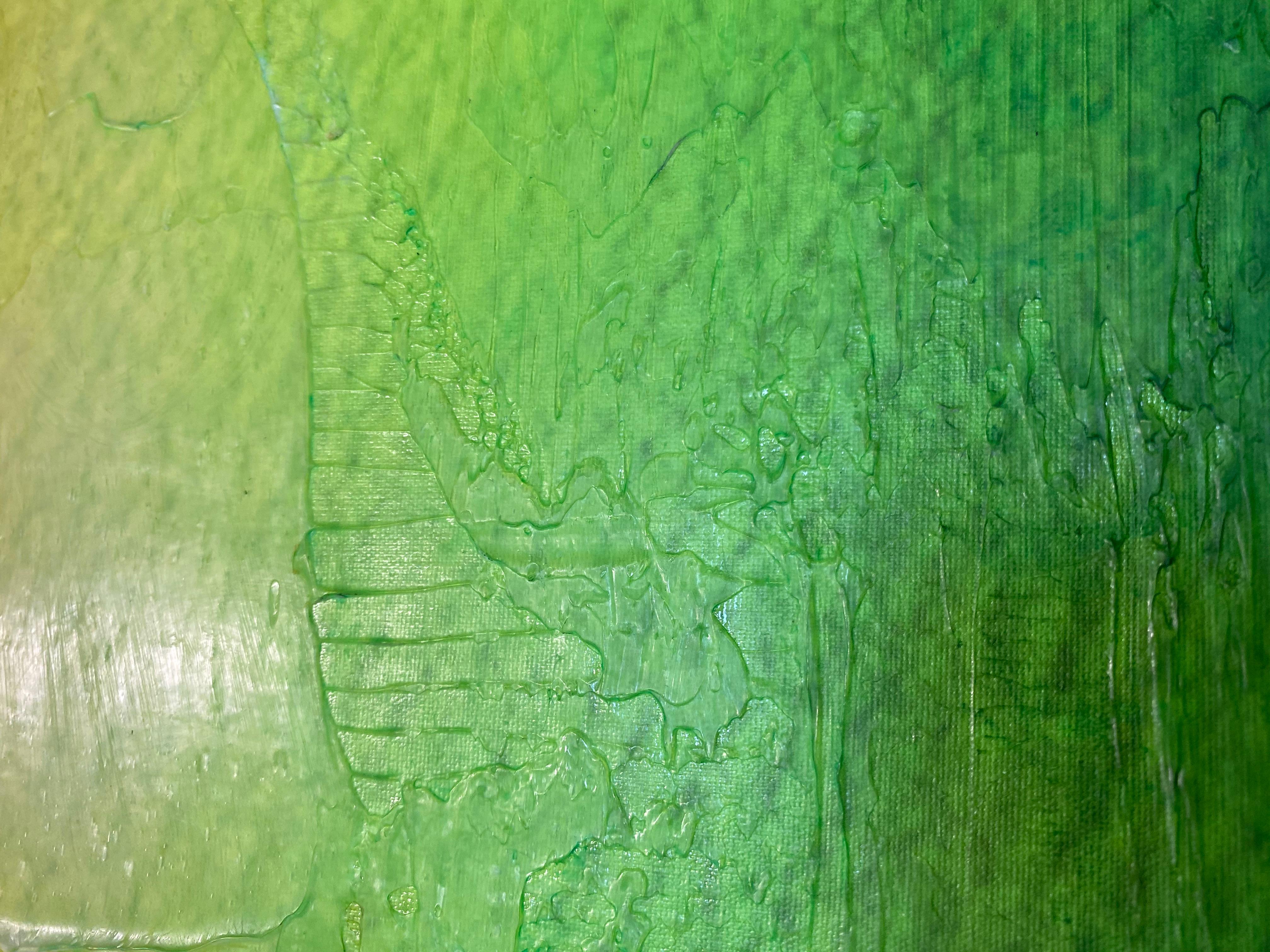 Peinture abstraite verte abstraite sur toile technique mixte 101,6 x 152,4 cm enveloppée dans de la vapeur - Gris Interior Painting par Irena Orlov