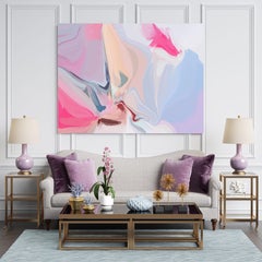 Blue Pink Abstract Painting Textured Giclee on Canvas 40x60" Blue-Colored