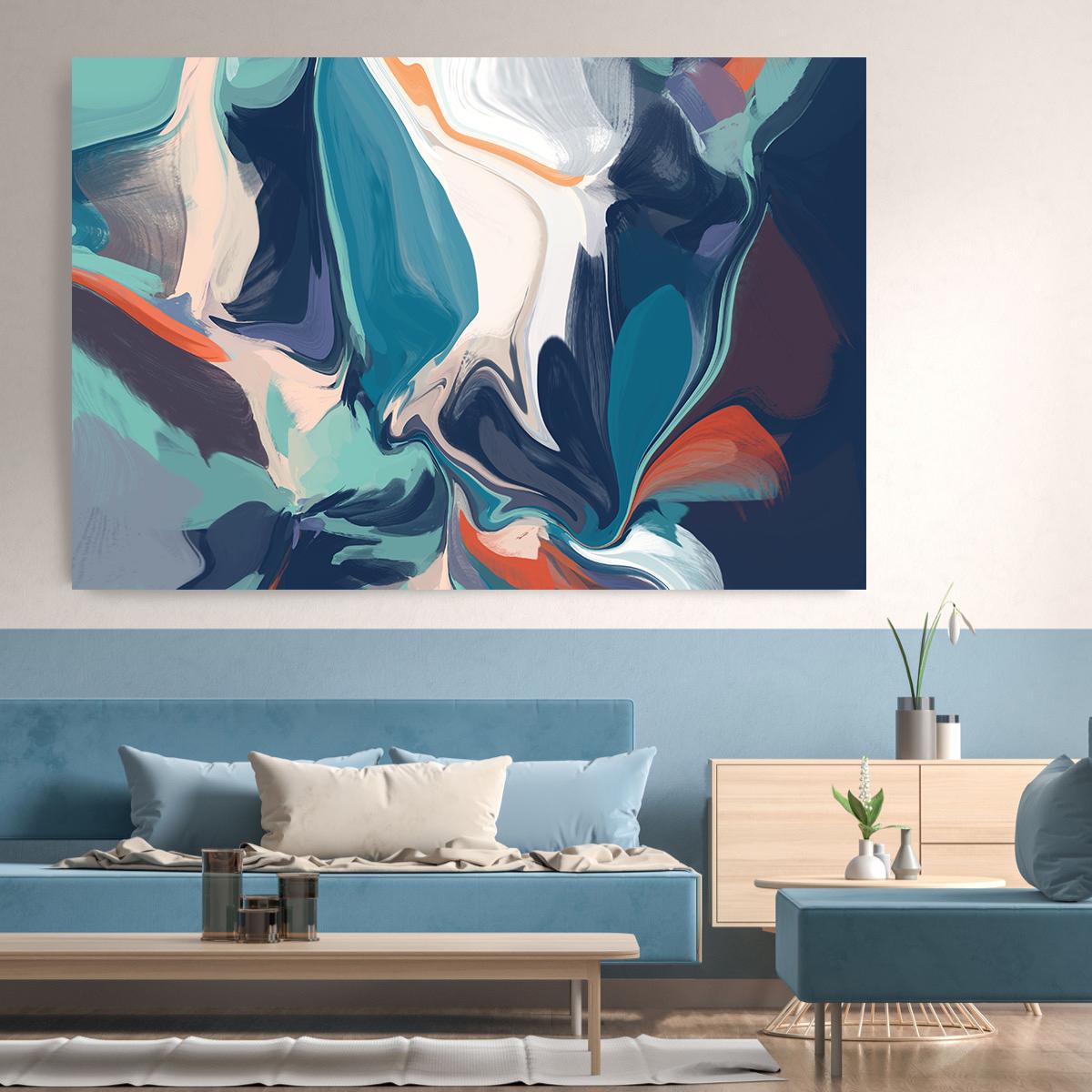 Abstract Aqua Painting Mixed Media Canvas 40x60" Formless and Wordless - Mixed Media Art by Irena Orlov