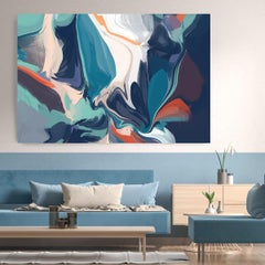 Abstract Aqua Painting Mixed Media Canvas 40x60" Formless and Wordless