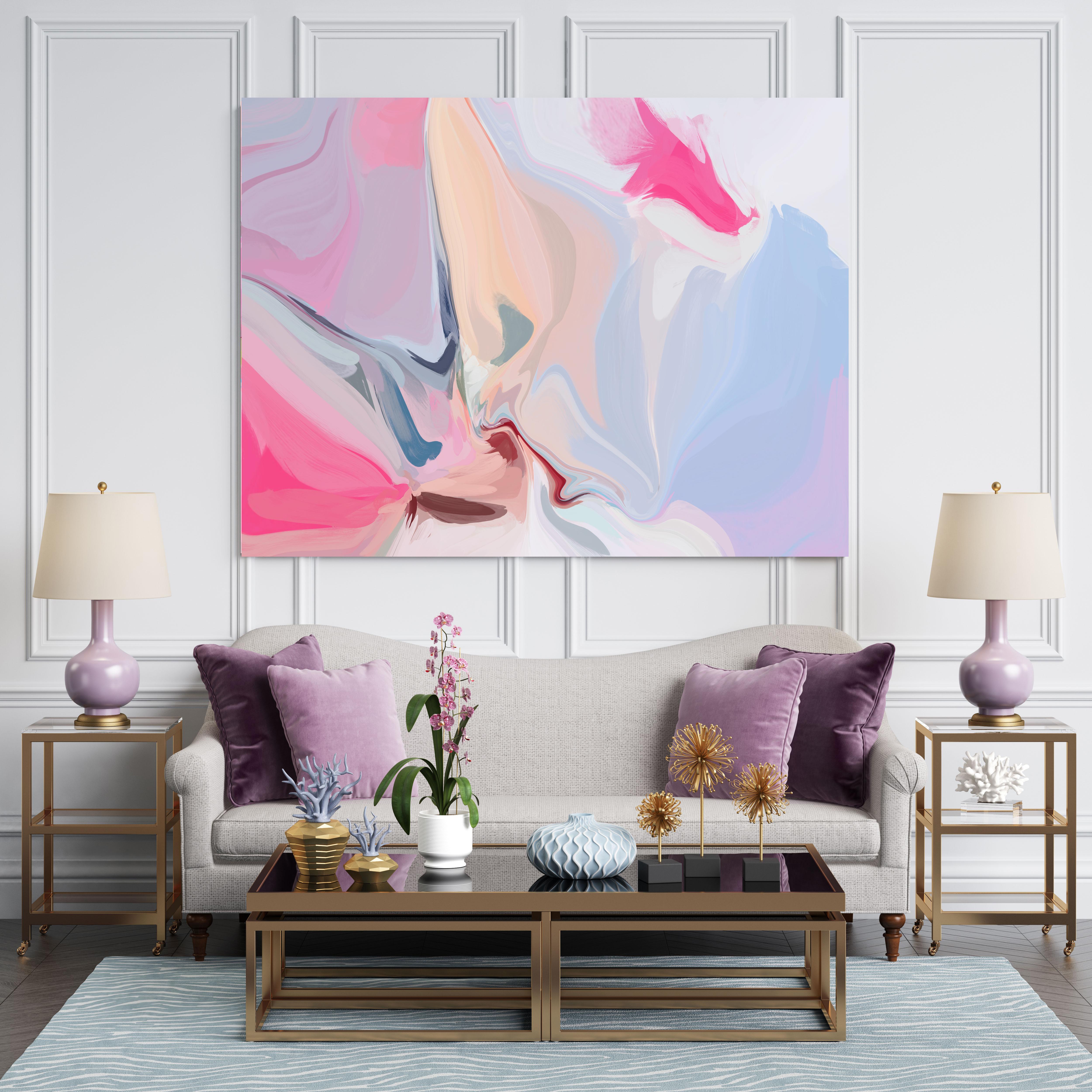 Abstract Painting de Irena Orlov - Pintura Rosa Azul Lienzo Técnica Mixta 40x60" Lugar en el Mundo