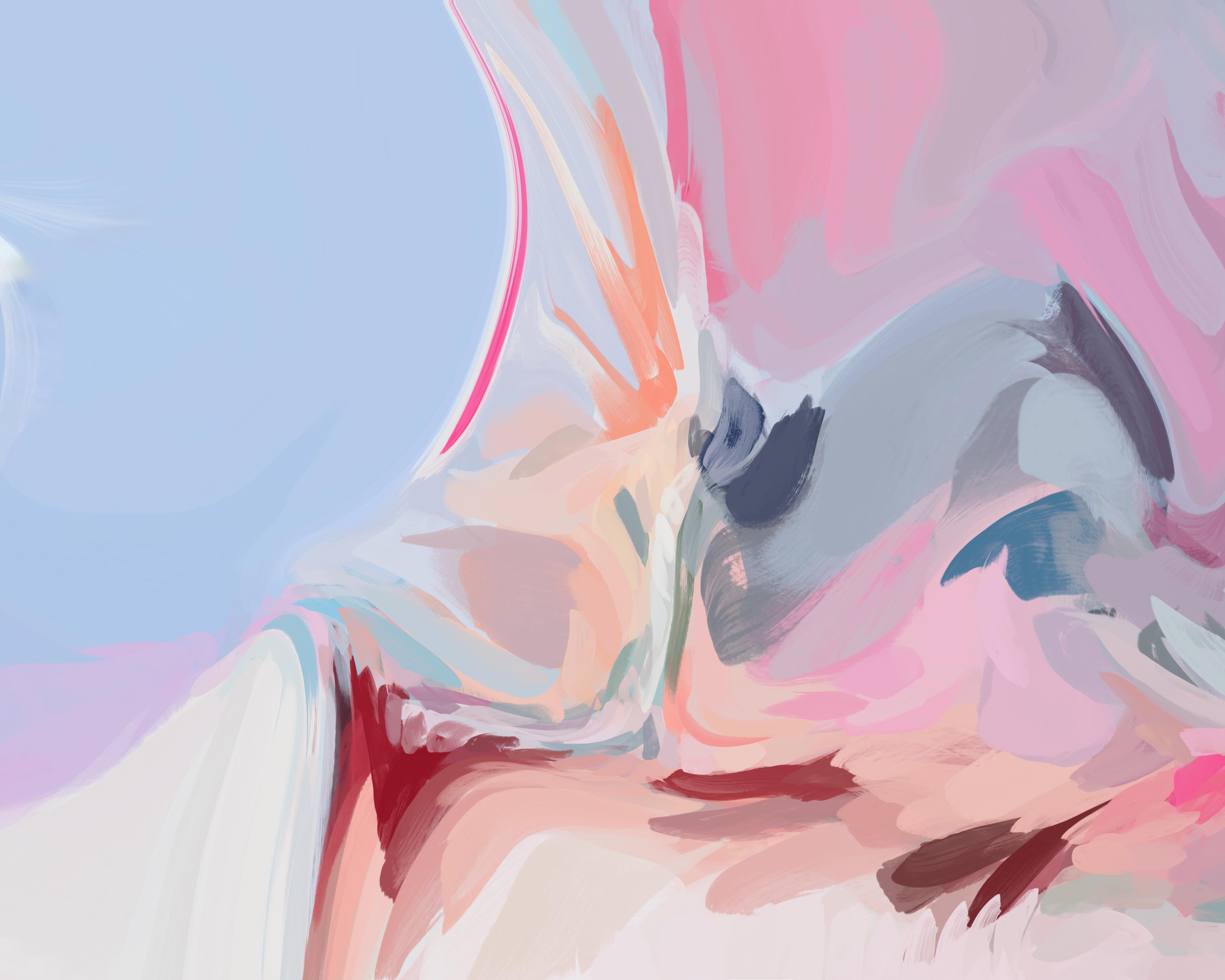 Pintura Rosa Azul Lienzo Técnica Mixta 40x60