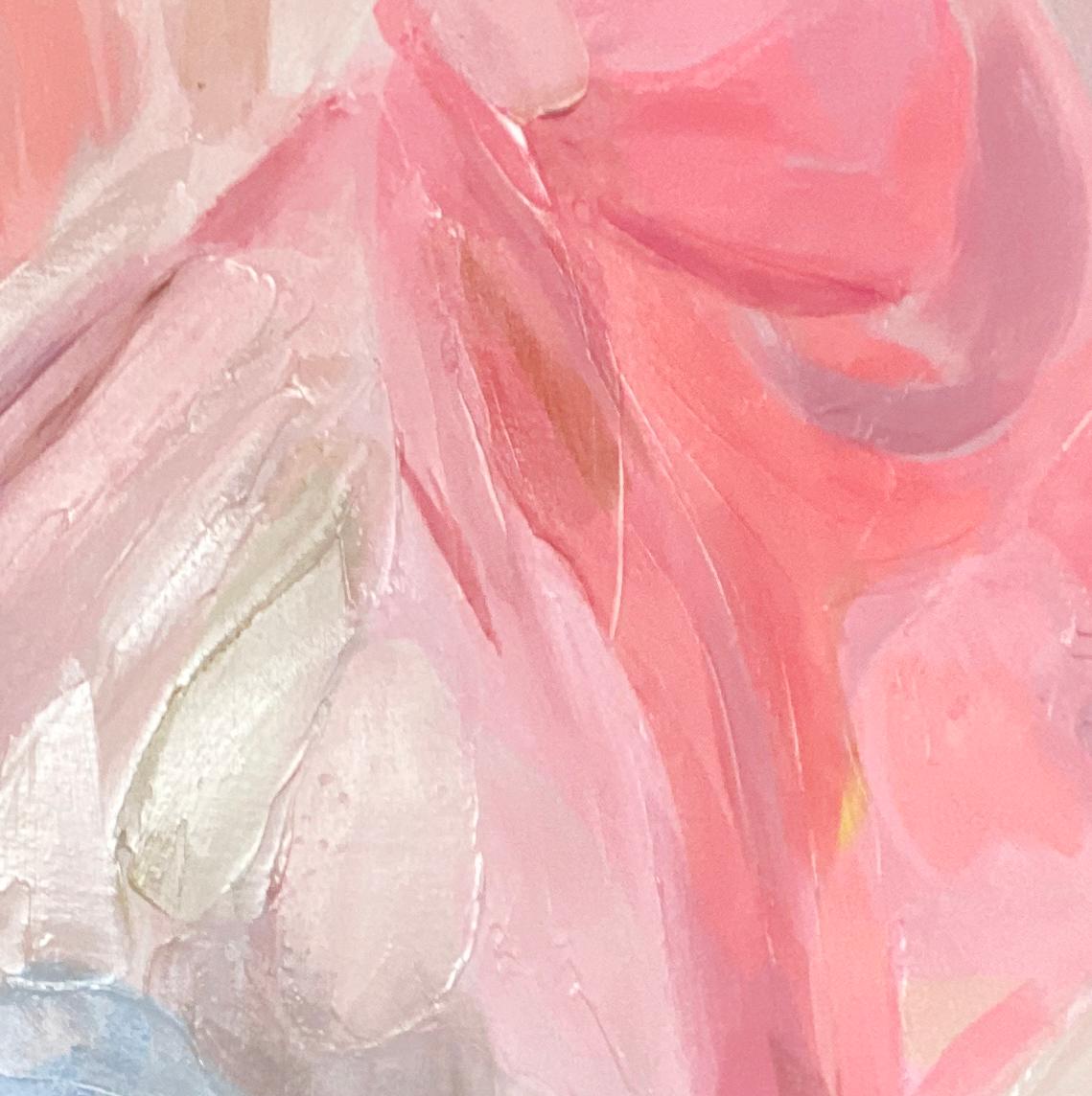 Pintura Rosa Azul Lienzo Técnica Mixta 40x60