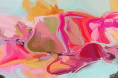 Peinture rose sur toile mixte 60x40" The Wind Moves, Contemporary