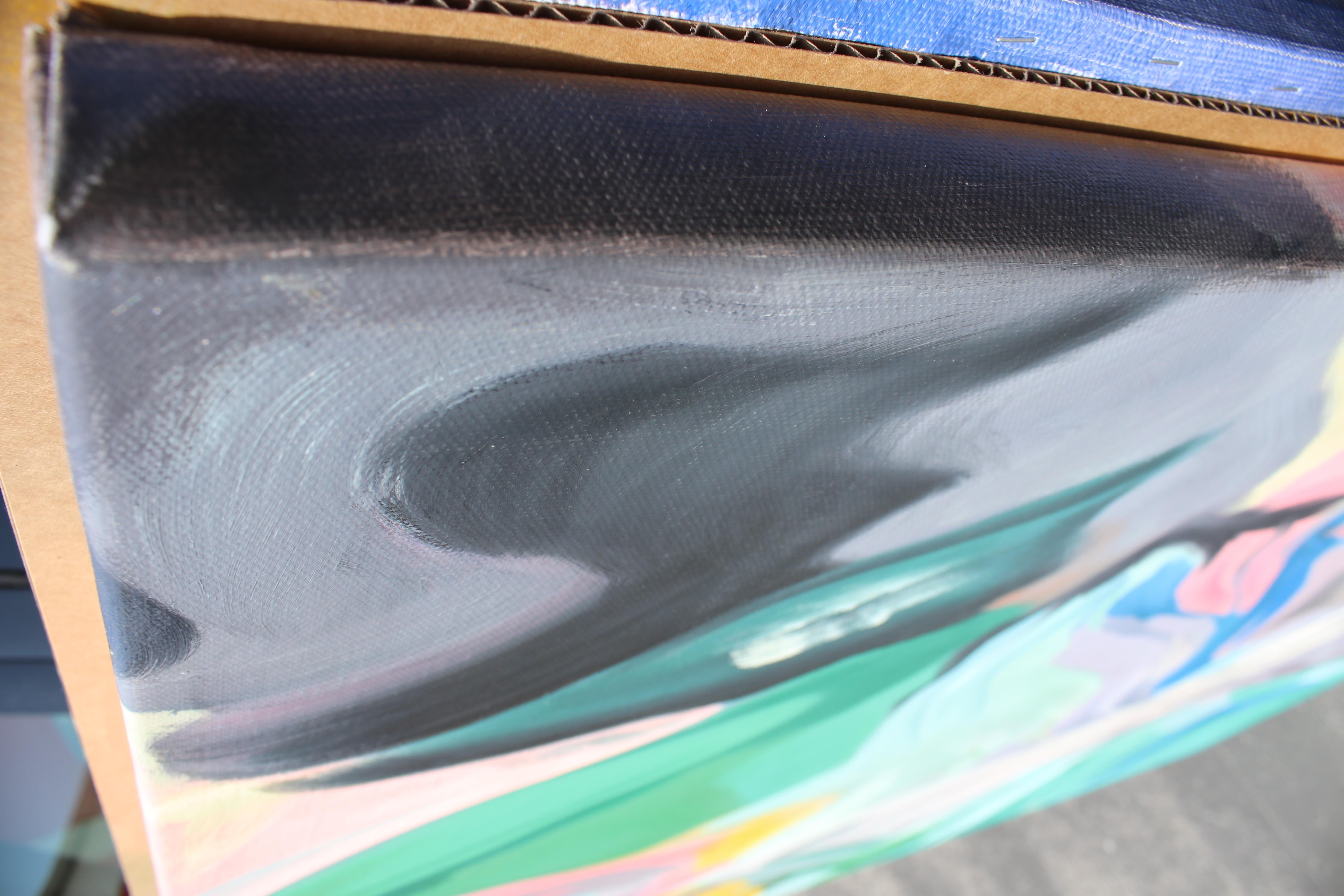 Teal Pink Blue Pintura acrílica abstracta contemporánea, 48 W X 36 