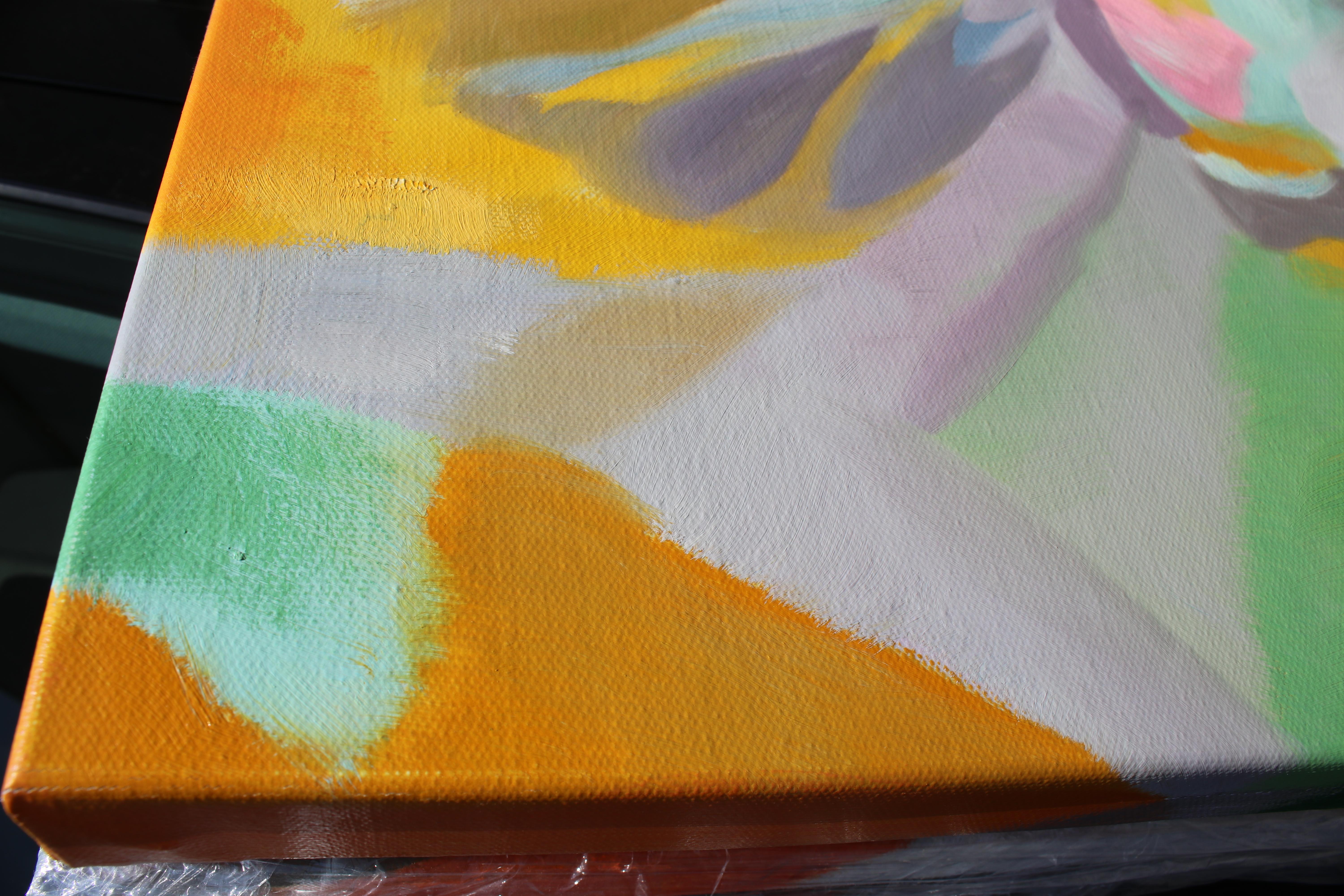 Teal Pink Blue Pintura acrílica abstracta contemporánea, 48 W X 36 