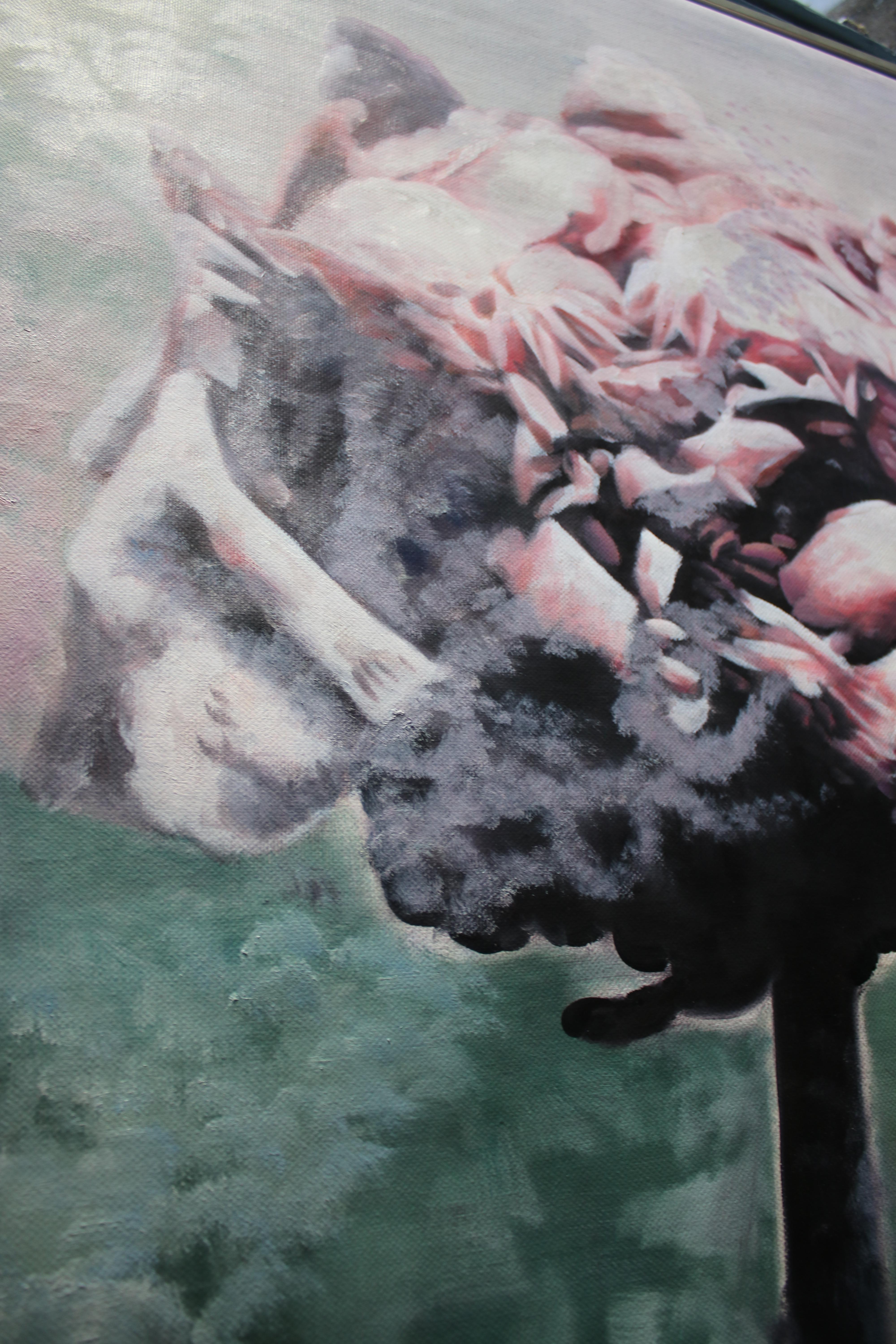 Peinture florale abstraite encadrée rose pivoine, 36 po. (H) x 48 po. (L)  en vente 1