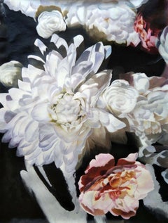 Bianco Rosa Nero Quadro Acrilico Floreale Incorniciato 48 H. X 36" W Ispirazione Floreale