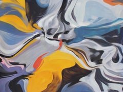 Pittura Acrilica Contemporanea Giallo Blu, 48L X 36 "H. Indipendenza della Realtà