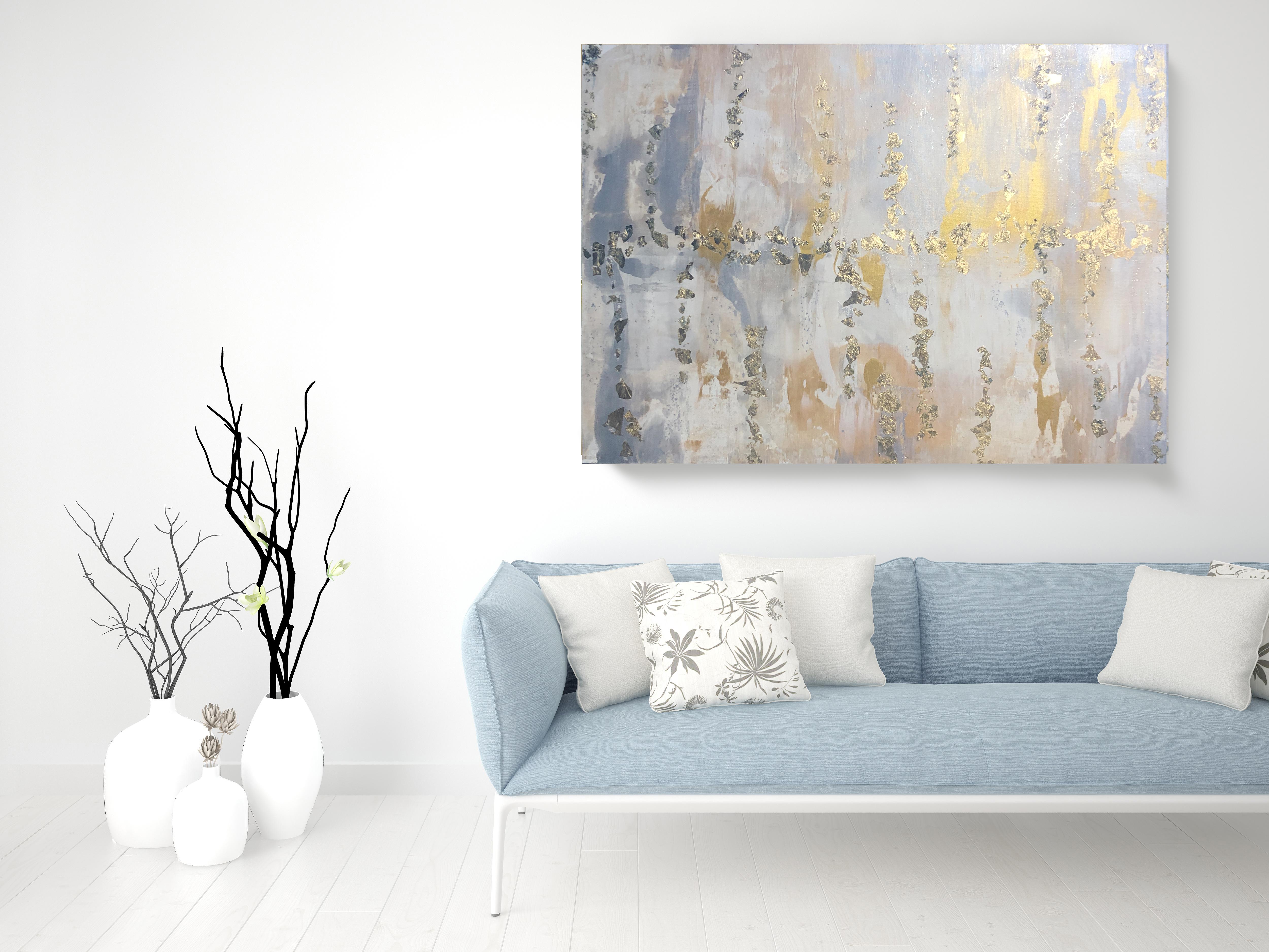 Gold Leaf Silver Abstract Art on Canvas 36 x 48