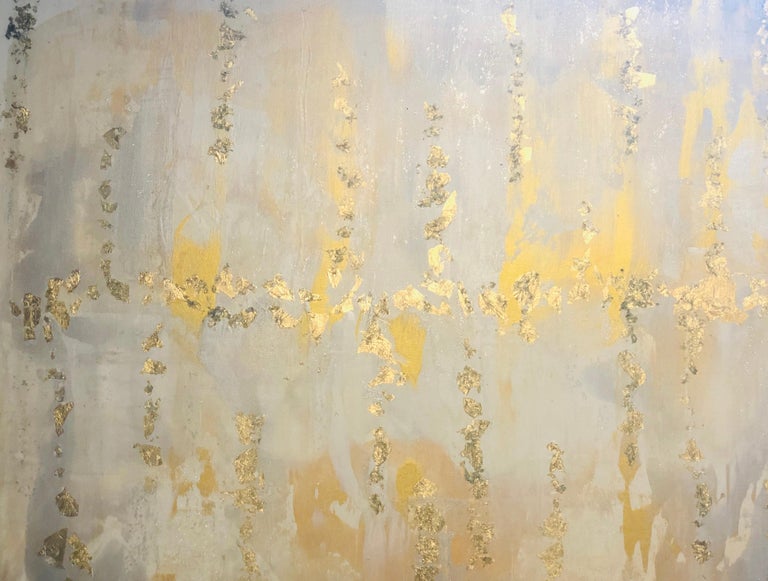 Champagne, Silver, Gold Leaf Contemporary Abstract Painting on Canvas 36 x 48
