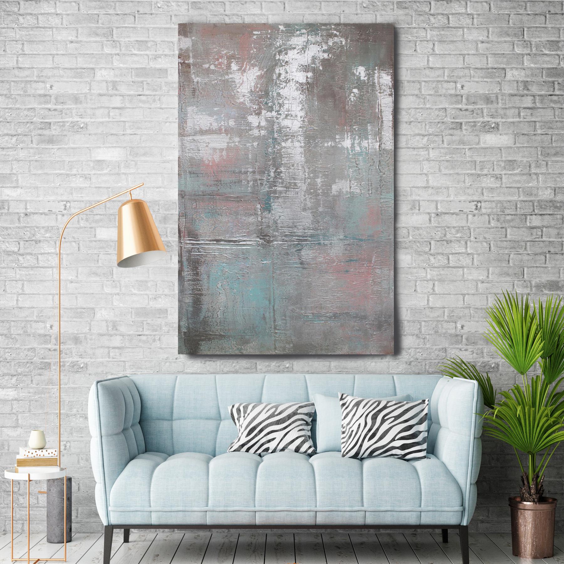 Irena Orlov Interior Painting - Silver Pink Contemporary Textured Mixed Medium on Canvas, Calm Water 30 x 48"